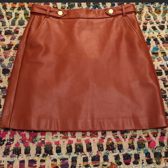 LOFT Rust Faux Leather Skirt - Picture 2 of 8